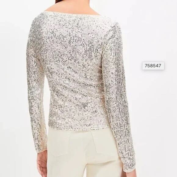 LOFT Champagne Sequin Long-Sleeve Tee Size Small NWT✨🎉🥂 - Picture 2 of 9
